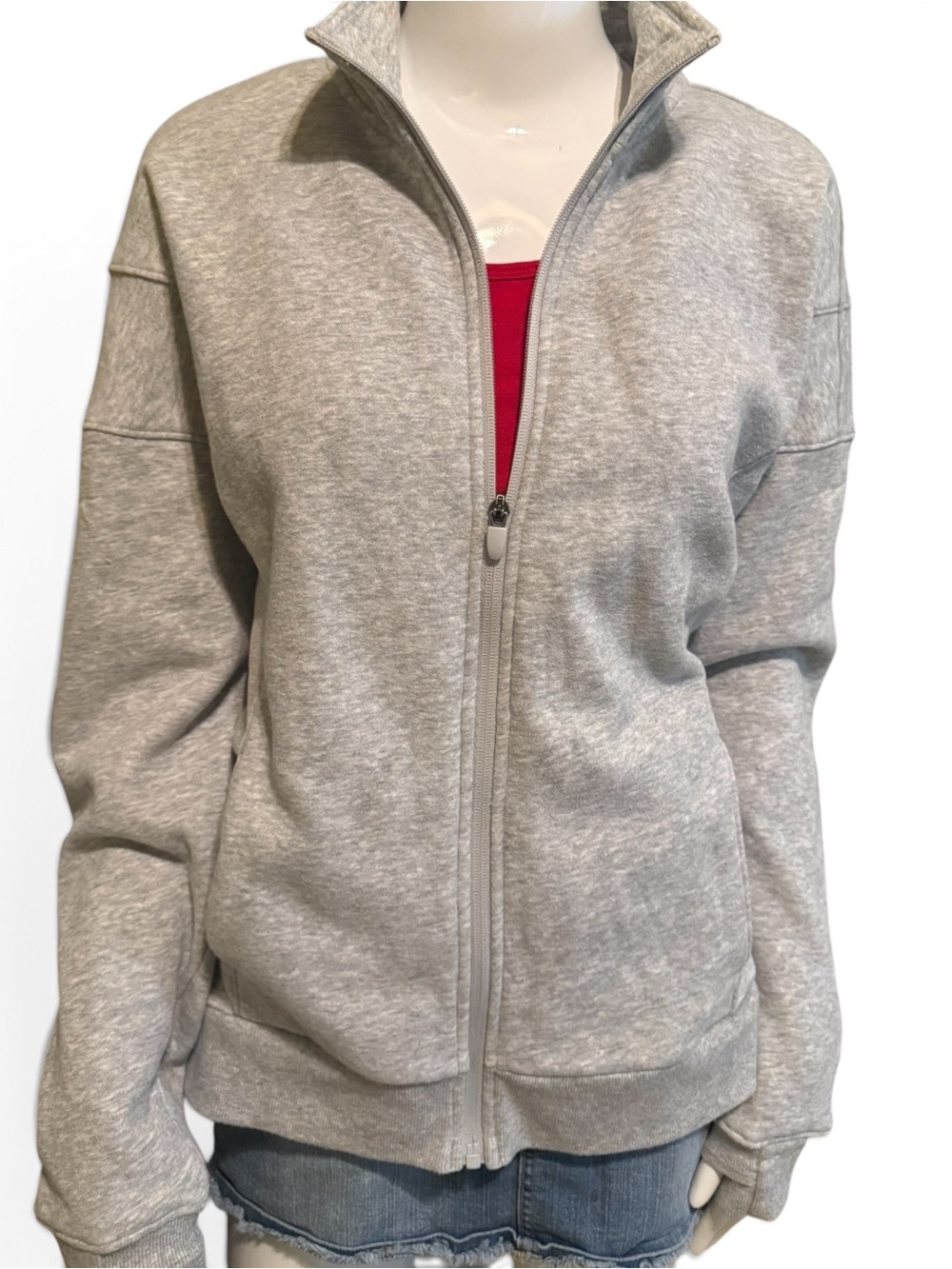 Tek Gear Women’s Large Gray Ultrasoft Fleece Full Zip Jacket Thumbholes